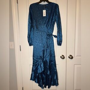 Simplee Apparel Teal Animal Print Long Sleeve Dress